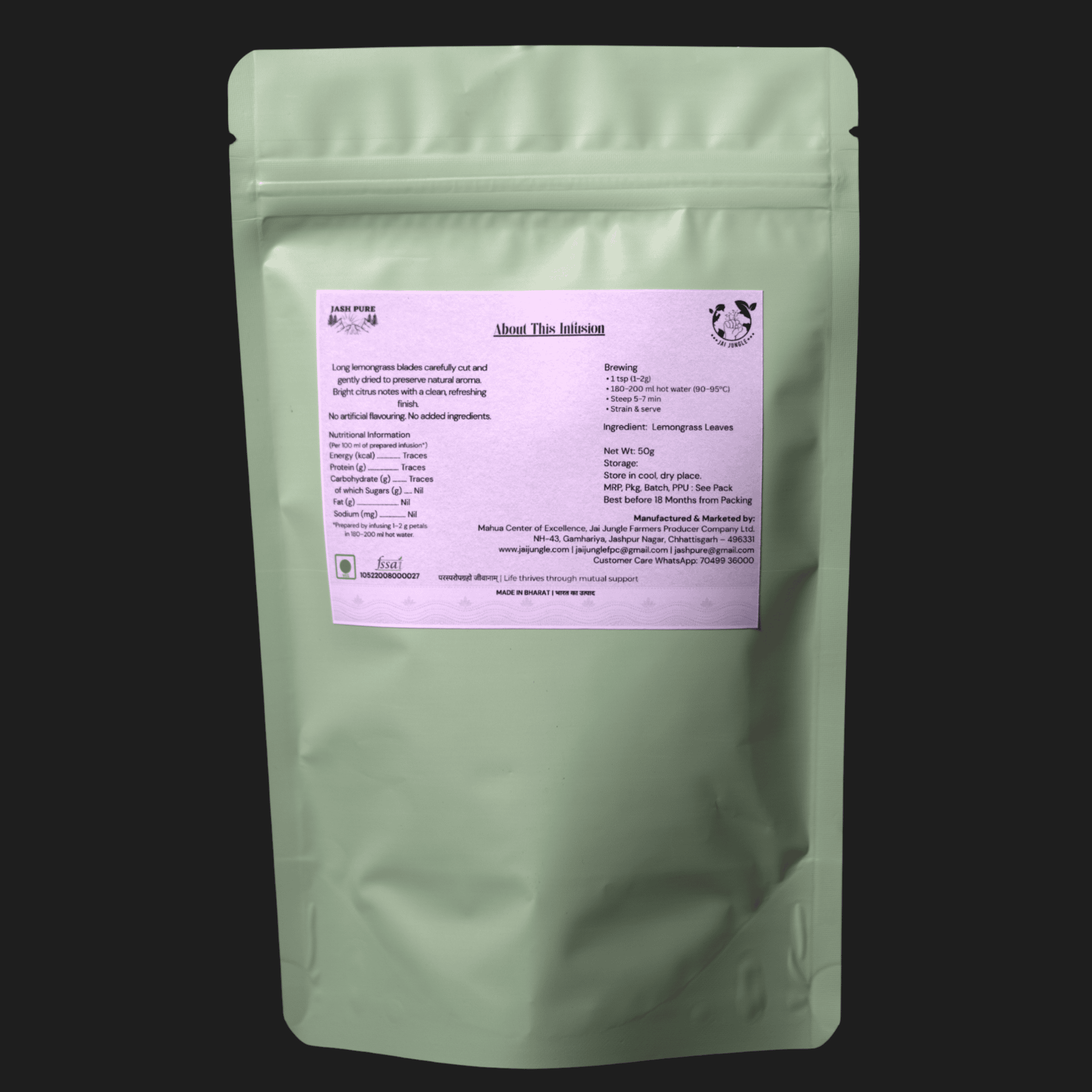 Lemongrass Infusion – Shade-Dehydrated Herbal Infusion - 50 Grams