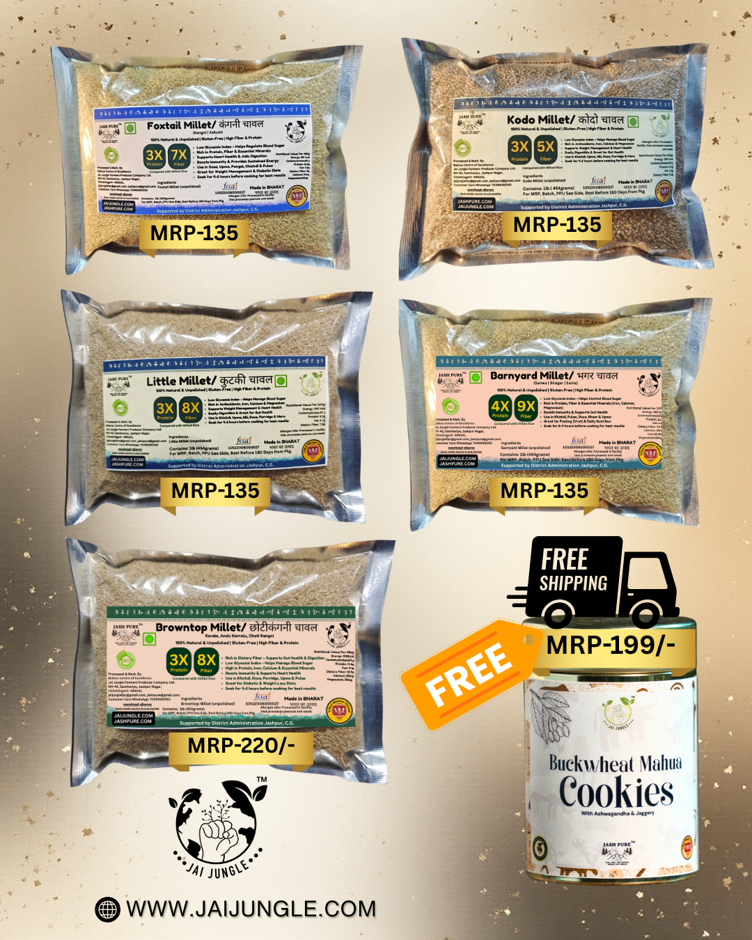 Traditional-Millet-Combo-Pack-5-Varieties-1-lb-Each-Free-Buckwheat-Cookies-Free-Shipping