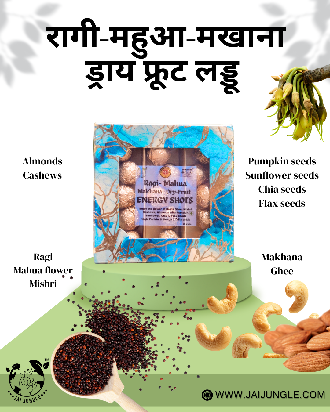 Ragi Mahua Makhana Ladoo – Superfood Energy Bites for Kids and Youth (Gluten-Free) - Gift Box