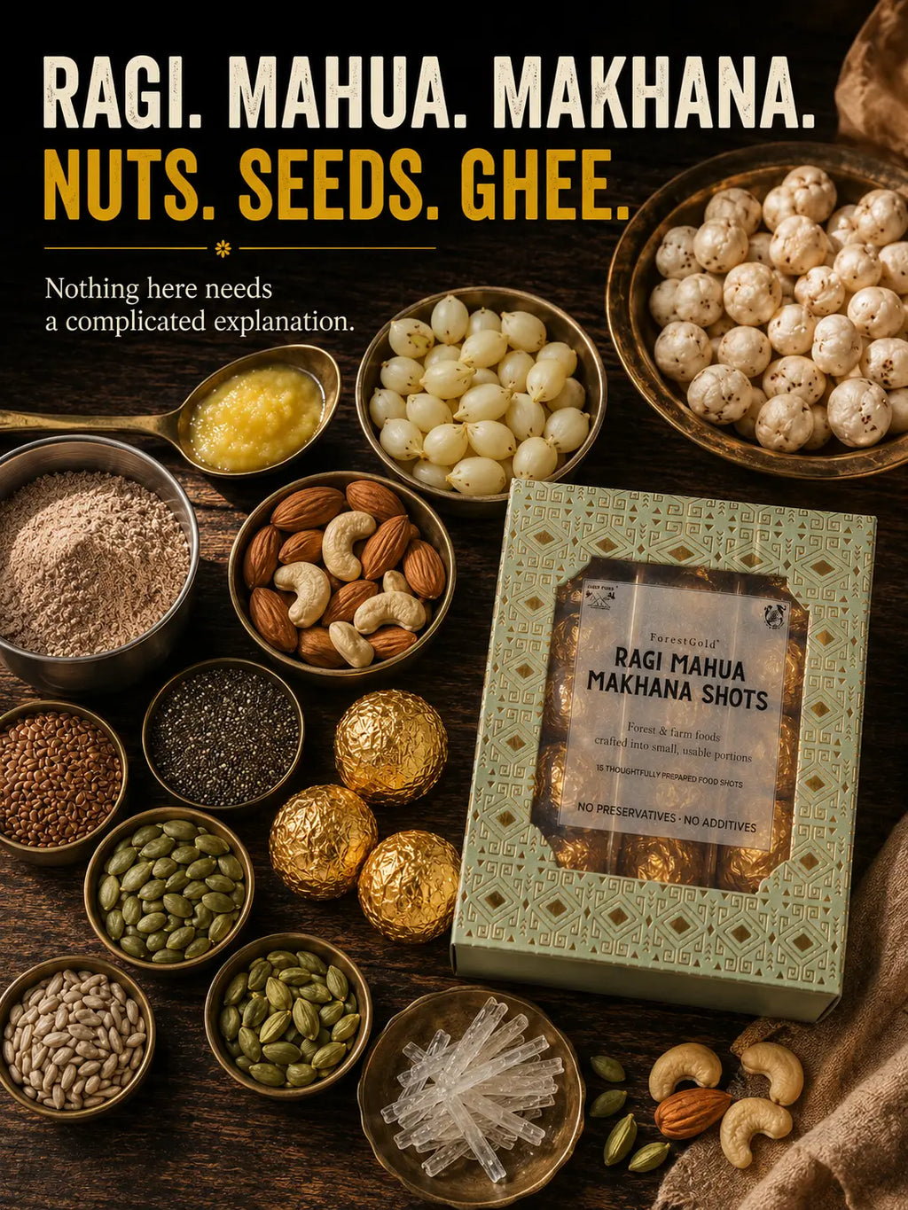 रागी महुआ मखाना लड्डू – बच्चों और युवाओं के लिए सुपरफूड एनर्जी बाइट्स (ग्लूटेन-फ्री) - गिफ्ट बॉक्स