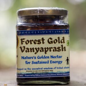 ForestGold Vanyaprash glass jar front label – 100% pure Mahua concentrate tribal handcrafted superfood