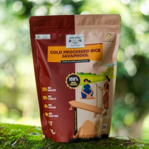 Cold Processed Dheki Kuta Javaphool Rice 2lb pouch with bowl – nutrient-rich traditional wood-pounded rice in natural forest setting