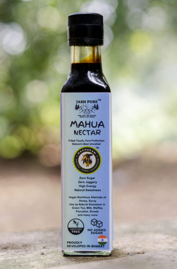 Mahua Nectar in premium glass bottle with pourer cap – pure Mahua concentrate handcrafted by tribal SHG women