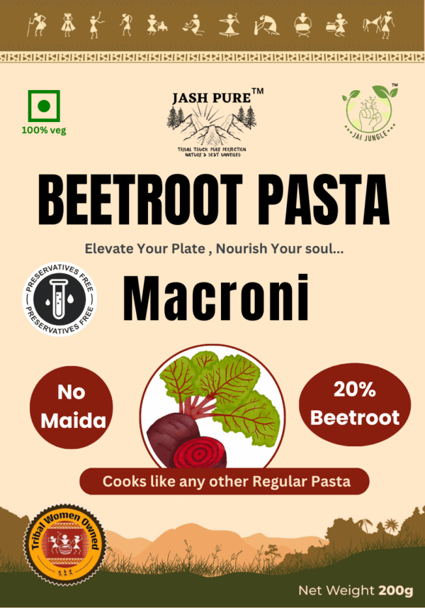Beetroot Pasta Macaroni pack – 20% beetroot, no maida, preservative-free, 250g