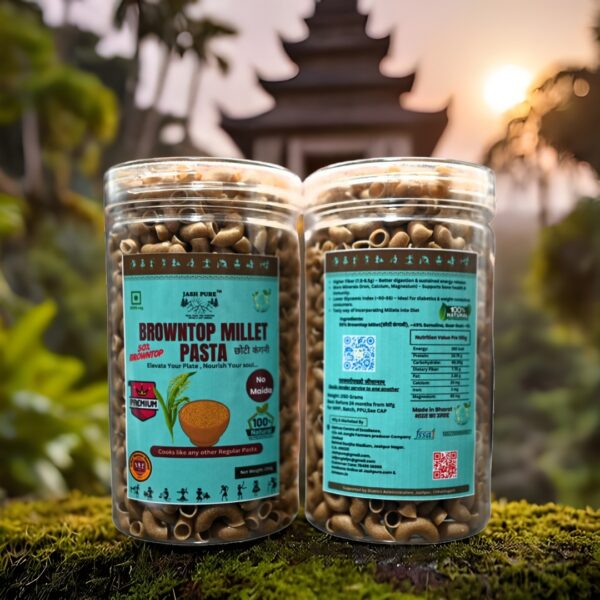Browntop Millet Pasta 50% Premium – Front and Back Pack Jars by Jai Jungle