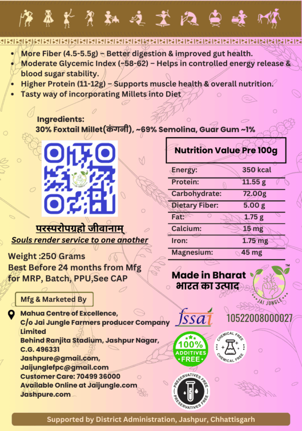 Foxtail Millet Pasta Premium 30% Kangni Millet back label – Nutrition Facts, Ingredients, Health Benefits