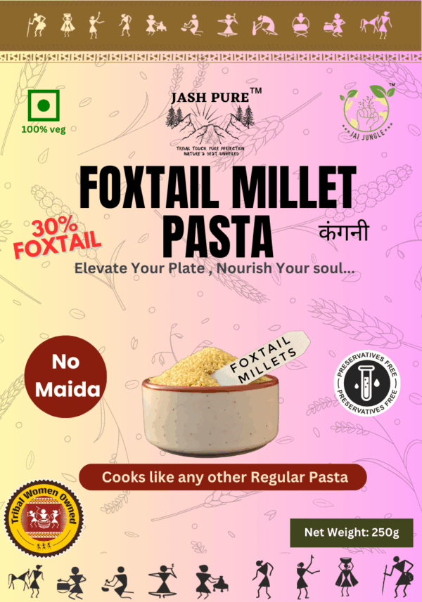 Foxtail Millet Pasta front label – 30% Kangni Millet, No Maida, Preservative-Free, Jai Jungle