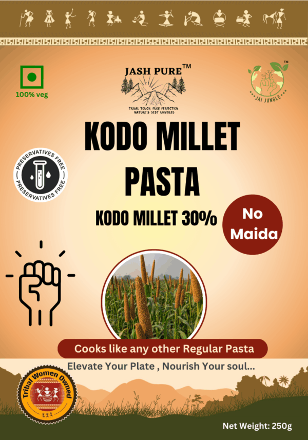 Kodo Millet Pasta 30% – Healthy No Maida Pasta, 250g pack made with millet and suji, tribal women owned brand.