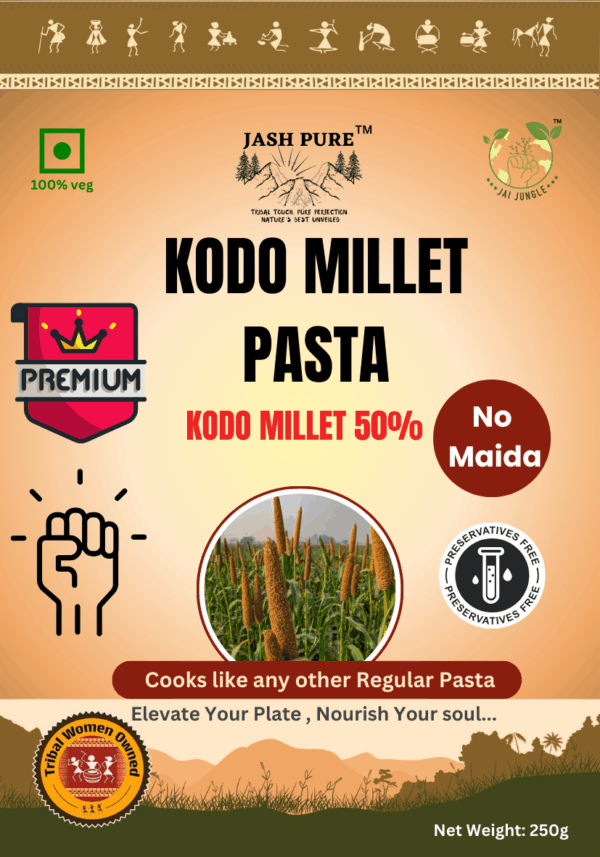 Kodo Millet Pasta 50% – Premium healthy no maida pasta made with kodo millet and semolina, preservative-free, tribal women owned.