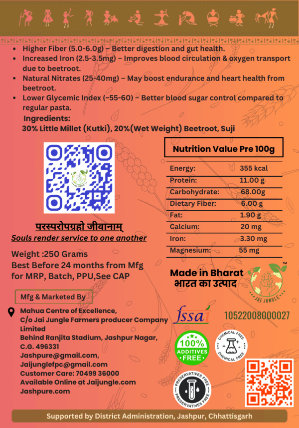 Little Millet Beetroot Pasta 30% + 20% Beetroot – Nutrition and Ingredients by Jai Jungle