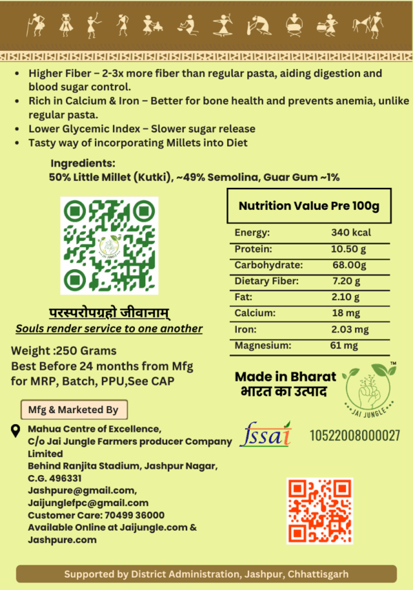 Little Millet Pasta 50% Nutrition Facts – Healthy High Fiber Kutki Pasta by Jai Jungle