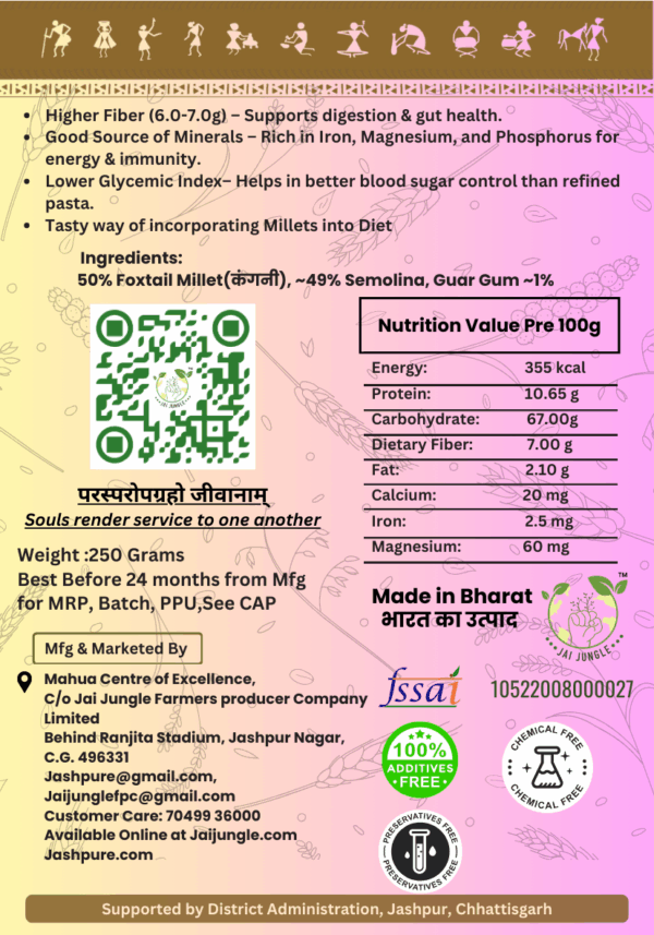 Foxtail Millet Pasta Premium 50% Foxtail back label – Nutrition Facts, Ingredients, Health Benefits