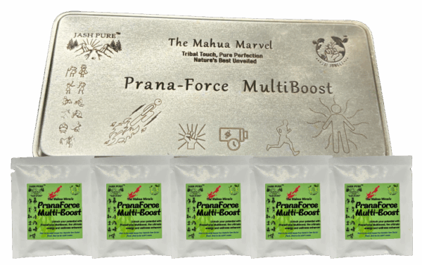 Prana-Force Multiboost – Mahua & Herb Energy Sachets with Golden Tin Packaging