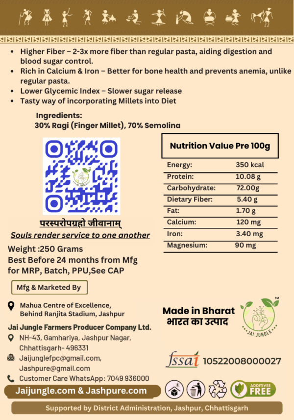 Ragi Millet Pasta 30% Nutrition Facts – High Fiber, Calcium & Iron | Jai Jungle