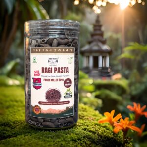 Ragi Millet Pasta Premium in reusable PET jar – 50% Finger Millet, 100% Natural, No Maida, crafted by tribal women of Jashpur.