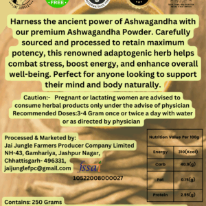 Jai Jungle Ashwagandha Powder 250g – herbal powder crafted by tribal women in Jashpur