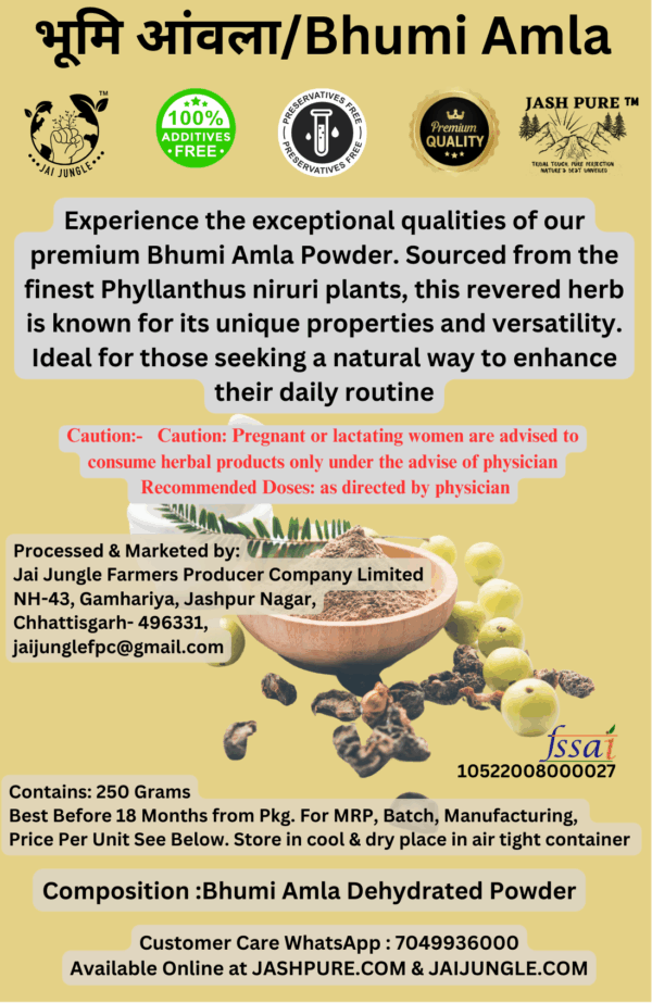 Jai Jungle Bhumi Amla Powder 100g – shade-dried herbal powder from Jashpur