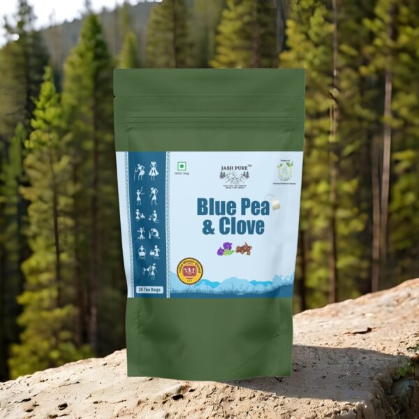 Blue Pea Clove Tea Bags – Jai Jungle Herbal Infusion Blend, Front Packaging