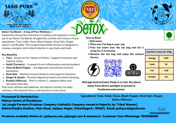 Detox Herbal Tea Blend Back Packaging – Jai Jungle Herbal Infusion