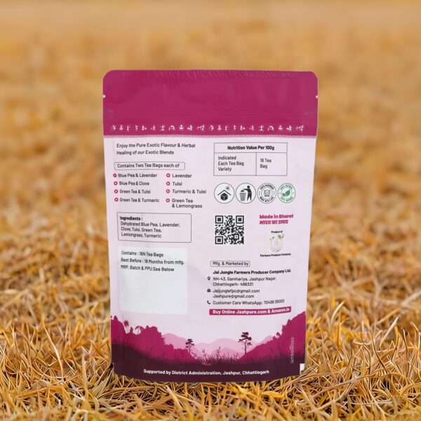 Back of Exotic Series Gift Pack – Jai Jungle 16 Tea Bags Assorted Herbal Infusions
