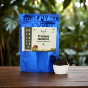 Premium Green Tea Loose 100g – Jai Jungle Hand-Rolled & Wood-Fired, Front Packaging