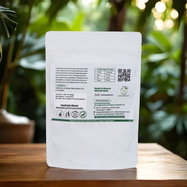 Green Tea Turmeric Blend Tea Bags – Jai Jungle Herbal Infusion, Front Packaging
