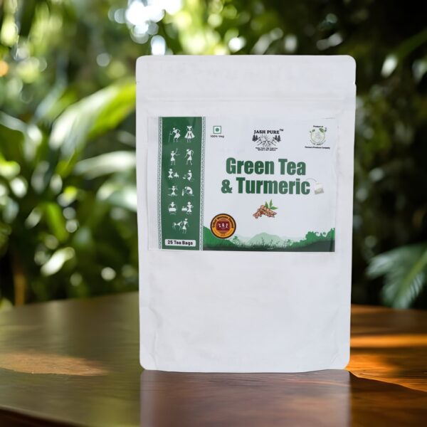 Back of Green Tea Turmeric Blend Tea Bag Pack – Jai Jungle Herbal Infusion