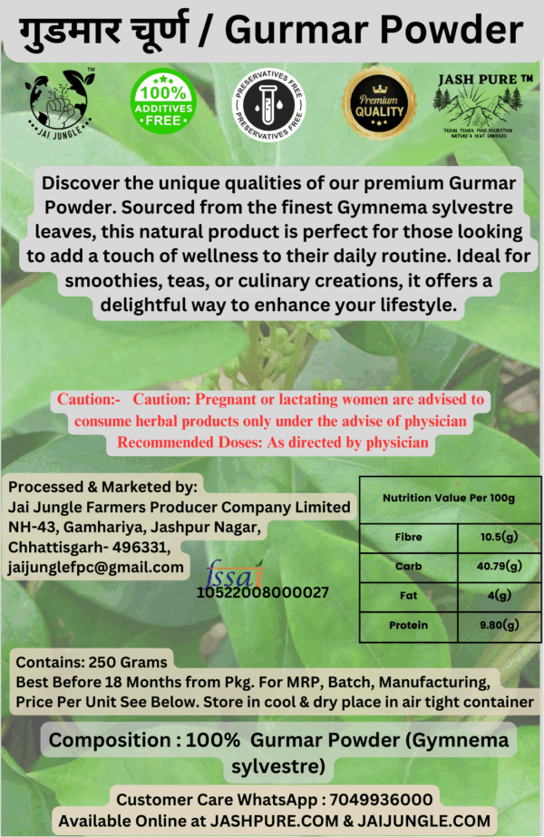 Jai Jungle Gurmar Powder 250g – herbal powder from Jashpur’s tribal regions
