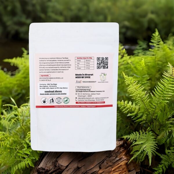 Back of Hibiscus Tea Bag Pack – Jai Jungle Shade-Dehydrated Roselle Infusion