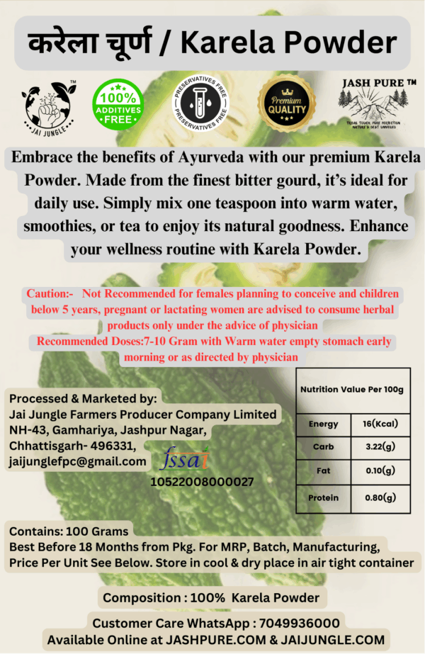Jai Jungle Karela Powder 250g – herbal bitter gourd powder from Jashpur farms
