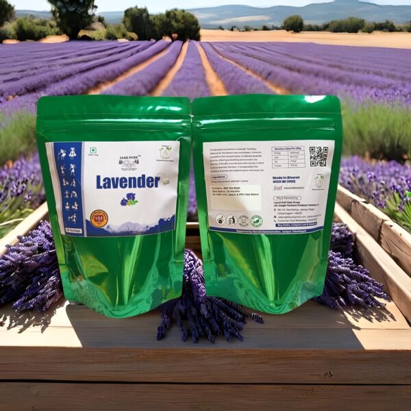 Lavender Tea Bags – Jai Jungle Herbal Infusion, Front & Back Packaging