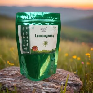 Front view of Shade-Dehydrated Lemongrass Tea 100g herbal pack – tribal women crafted by Jai Jungle.