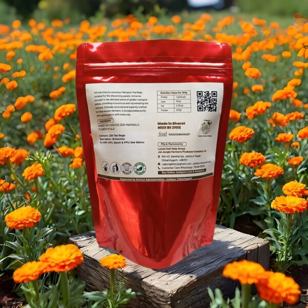 Back of Marigold Tea Bag Pack – Jai Jungle Floral Herbal Infusion