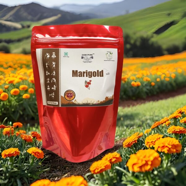 Marigold Tea Bags – Jai Jungle Herbal Floral Infusion, Front Packaging