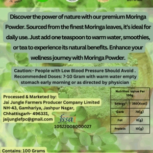 Jai Jungle Moringa Powder 100g – shade-dried nutrient-rich powder from Jashpur