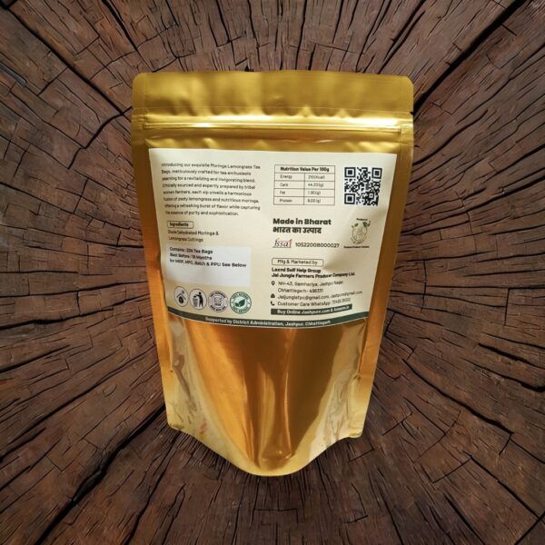 Back of Moringa Lemongrass Tea Bag Pack – Jai Jungle Herbal Infusion Blend