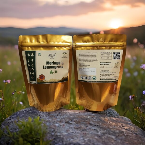 Moringa Lemongrass Tea Bags – Jai Jungle Herbal Infusion Blend, Front & Back Packaging